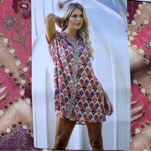 NEW Cienna Silk Blend Salma Oversized Shirt Dress Sz S Short Sleeve Mini Relaxed